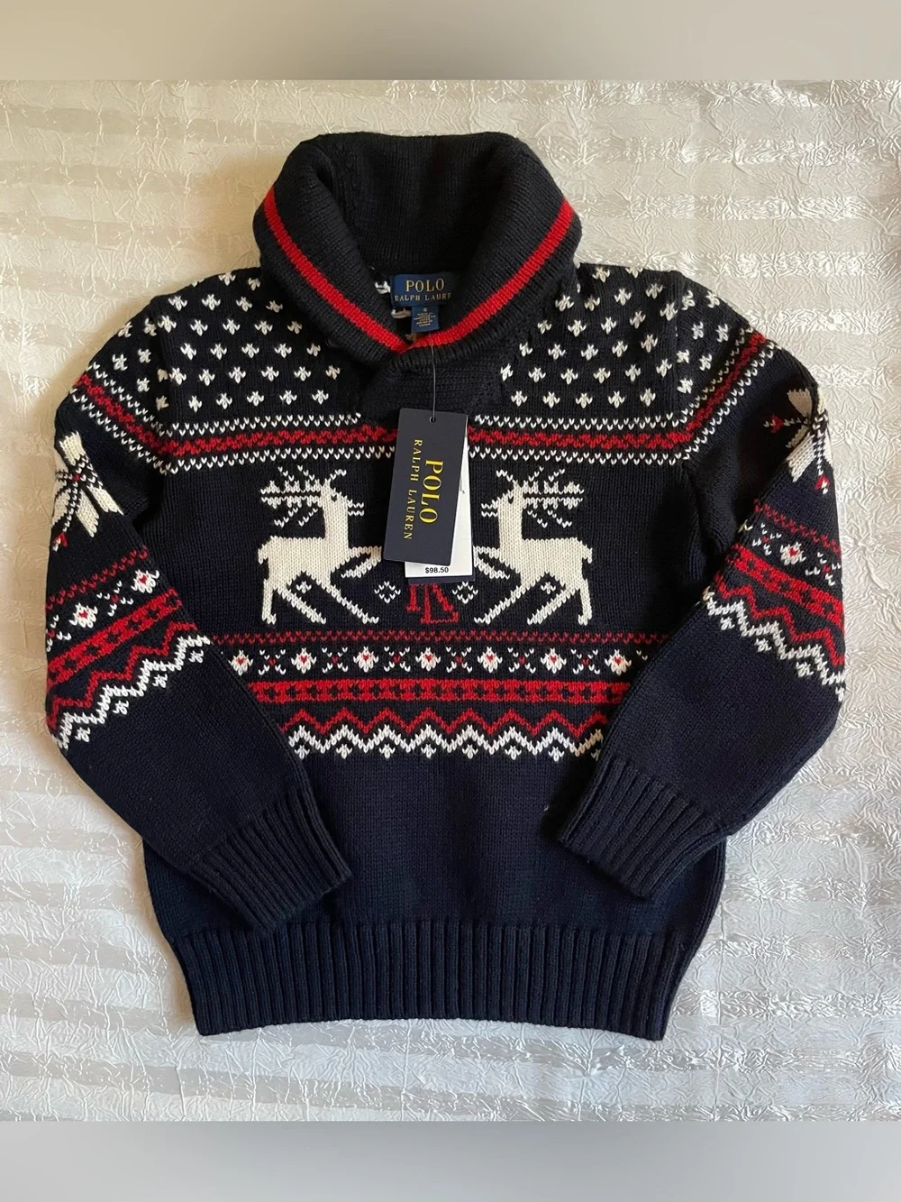 Polo Ralph Lauren Sweater Navy Reindeer Holiday Style Pullover  Boy/ Girl Sz 6